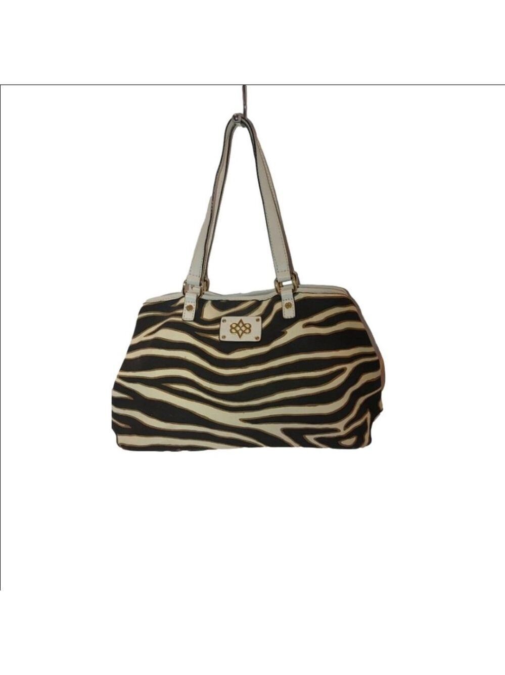 Antonio Melani Zebra Striped Canvas Tote w. Leather Trim